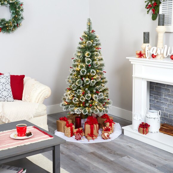 5 Frosted Swiss Pine Artificial Christmas Tree with 200 Clear LED Lights and Berries - SKU #T1627 - 5