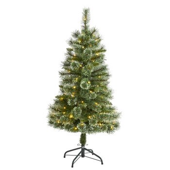 4 Wisconsin Slim Snow Tip Pine Artificial Christmas Tree with 100 Clear LED Light - SKU #T1633