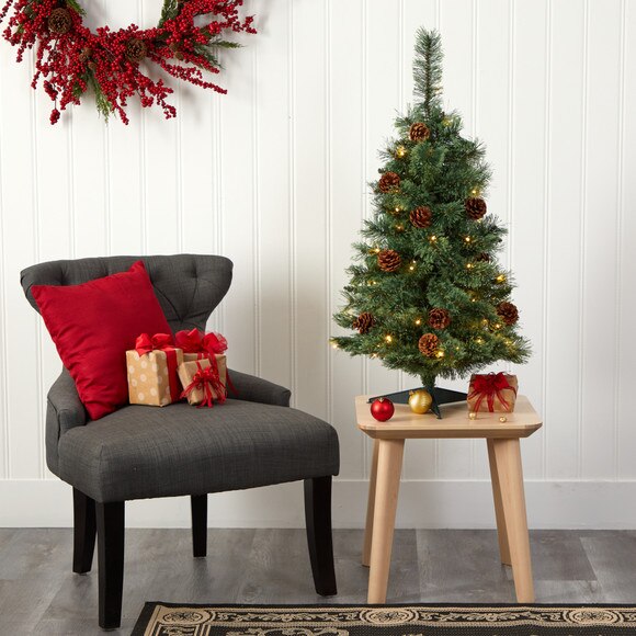 3 White Mountain Pine Artificial Christmas Tree with 50 Clear LED Lights and Pine Cones - SKU #T1638 - 1