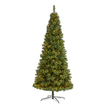 9 White Mountain Pine Artificial Christmas Tree with 650 Clear LED Lights and Pine Cones - SKU #T1643