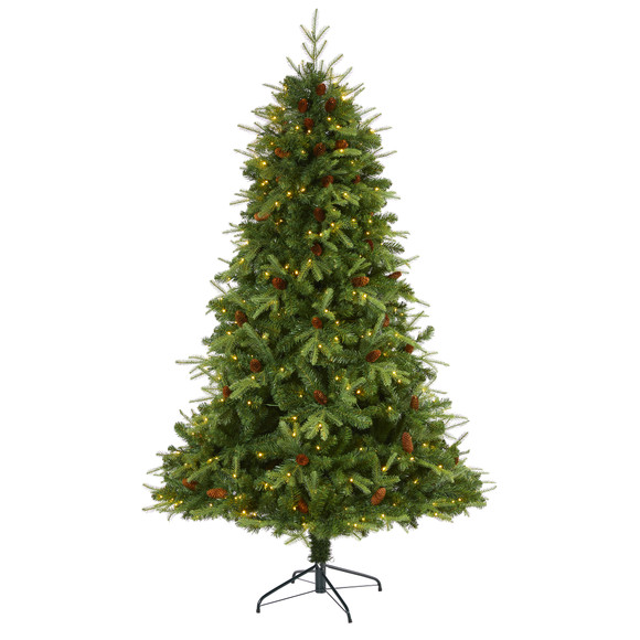 7 Wellington Spruce Natural Look Artificial Christmas Tree with 400 Clear LED Lights and Pine Cones - SKU #T1661