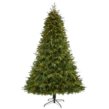 8 Wellington Spruce Natural Look Artificial Christmas Tree with 550 Clear LED Lights and Pine Cones - SKU #T1662