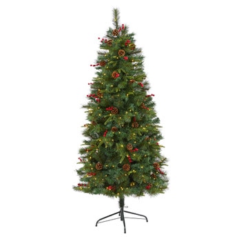 6 Mixed Pine Artificial Christmas Tree with 250 Clear LED Lights Pine Cones and Berries - SKU #T1670