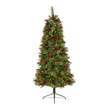 6.5 Norway Mixed Pine Artificial Christmas Tree with 350 Clear LED Lights Pine Cones and Berries - SKU #T1675