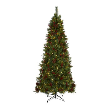 7.5 Norway Mixed Pine Artificial Christmas Tree with 450 Clear LED Lights Pine Cones and Berries - SKU #T1676