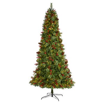 9 Norway Mixed Pine Artificial Christmas Tree with 650 Clear LED Lights Pine Cones and Berries - SKU #T1677