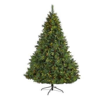 7 West Virginia Full Bodied Mixed Pine Artificial Christmas Tree with 450 Clear LED Lights and Pine Cones - SKU #T1683