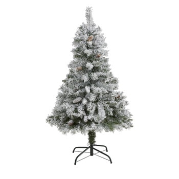 4 Flocked White River Mountain Pine Artificial Christmas Tree with Pinecones - SKU #T1756