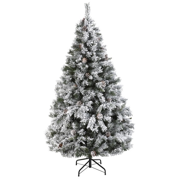 6 Flocked White River Mountain Pine Artificial Christmas Tree with Pinecones - SKU #T1758