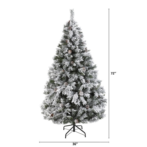 6 Flocked White River Mountain Pine Artificial Christmas Tree with Pinecones - SKU #T1758 - 1