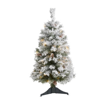 3 Flocked White River Mountain Pine Artificial Christmas Tree with Pinecones and 50 Clear LED Lights - SKU #T1761