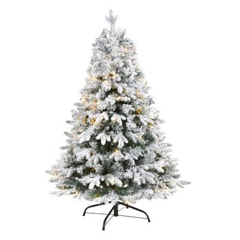 4 Flocked Vermont Mixed Pine Artificial Christmas Tree with 100 Clear LED Lights - SKU #T1771
