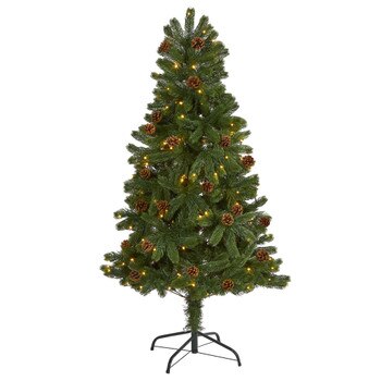 5 Rocky Mountain Spruce Artificial Christmas Tree with Pinecones and 100 Clear LED Lights - SKU #T1775