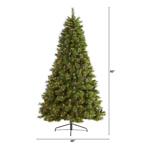 7.5 Golden Tip Washington Pine Artificial Christmas Tree with 600 Clear Lights Pine Cones and 1568 Bendable Branches - SKU #T1854 - 1