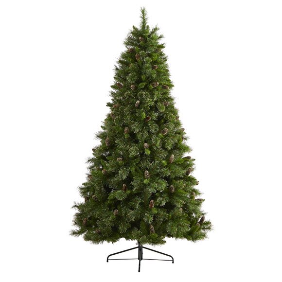 7.5 Golden Tip Washington Pine Artificial Christmas Tree with 600 Clear Lights Pine Cones and 1568 Bendable Branches - SKU #T1854 - 2