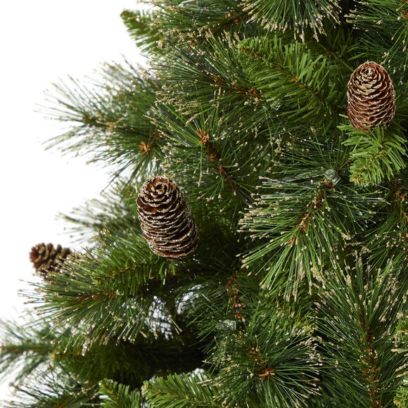 7.5 Golden Tip Washington Pine Artificial Christmas Tree with 600 Clear Lights Pine Cones and 1568 Bendable Branches - SKU #T1854 - 4