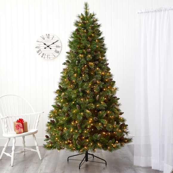 7.5 Golden Tip Washington Pine Artificial Christmas Tree with 600 Clear Lights Pine Cones and 1568 Bendable Branches - SKU #T1854 - 6