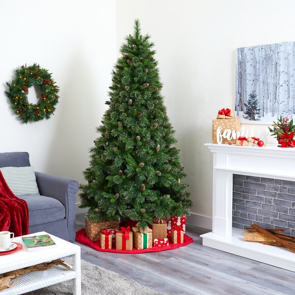 7.5 Golden Tip Washington Pine Artificial Christmas Tree with 600 Clear Lights Pine Cones and 1568 Bendable Branches - SKU #T1854 - 8