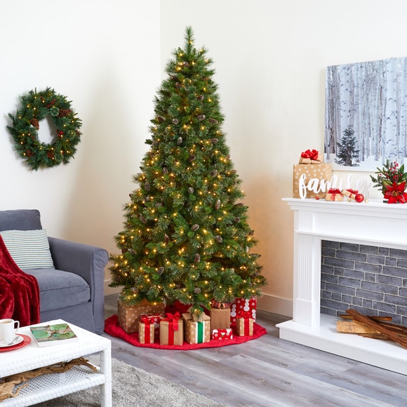 7.5 Golden Tip Washington Pine Artificial Christmas Tree with 600 Clear Lights Pine Cones and 1568 Bendable Branches - SKU #T1854 - 9