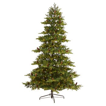 7.5 Yukon Mountain Fir Artificial Christmas Tree with 600 Clear Lights Pine Cones and 1740 Bendable Branches - SKU #T1857