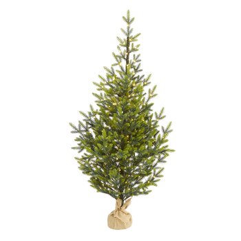 5 Fraser Fir Natural Look Artificial Christmas Tree with 200 Clear LED Lights a Burlap Base and 853 Bendable Branches - SKU #T1865