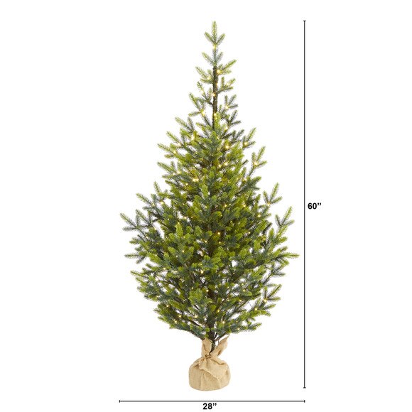 5 Fraser Fir Natural Look Artificial Christmas Tree with 200 Clear LED Lights a Burlap Base and 853 Bendable Branches - SKU #T1865 - 1