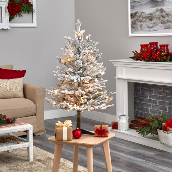 3 Flocked Fraser Fir Artificial Christmas Tree with 200 Warm White Lights and 481 Bendable Branches - SKU #T1866 - 1