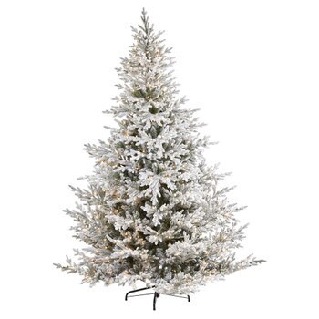 8 Flocked Fraser Fir Artificial Christmas Tree with 800 Warm White Lights and 4892 Bendable Branches - SKU #T1870