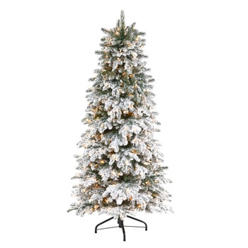 6 Flocked North Carolina Fir Artificial Christmas Tree with 450 Warm White Lights and 1560 Bendable Branches - SKU #T1872