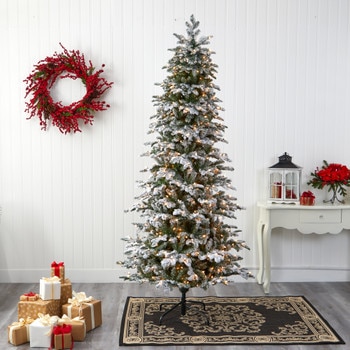 8 Flocked North Carolina Fir Artificial Christmas Tree with 650 Warm White Lights and 2593 Branches - SKU #T1874