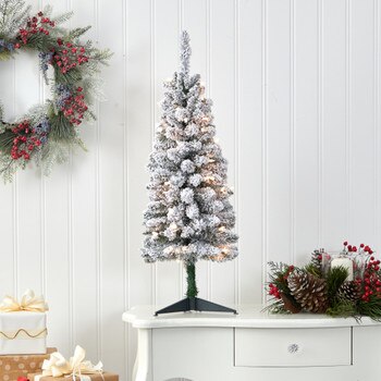 3 Flocked Pencil Artificial Christmas Tree with 50 Clear Lights and 132 Bendable Branches - SKU #T1903