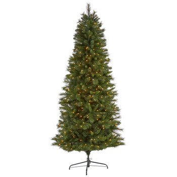 7.5 Slim West Virginia Mountain Pine Artificial Christmas Tree with 450 Clear Lights and 967 Bendable Branches - SKU #T1925