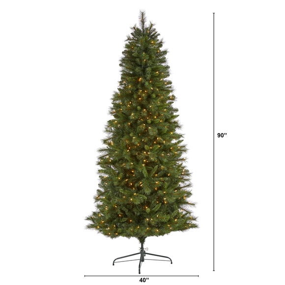 7.5 Slim West Virginia Mountain Pine Artificial Christmas Tree with 450 Clear Lights and 967 Bendable Branches - SKU #T1925 - 1