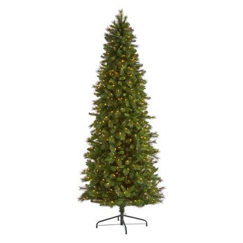 9 Slim West Virginia Mountain Pine Artificial Christmas Tree with 600 Clear Lights and 1359 Bendable Branches - SKU #T1926