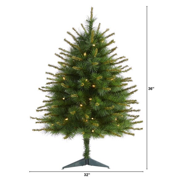 3 New England Pine Artificial Christmas Tree with 50 Clear Lights and 117 Bendable Branches - SKU #T1940 - 1