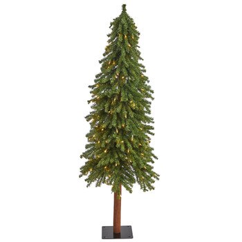 5 Grand Alpine Artificial Christmas Tree with 200 Clear Lights and 469 Branches on Natural Trunk - SKU #T1945