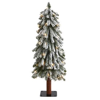 3 Flocked Grand Alpine Artificial Christmas Tree with 50 Lights and 193 Branches on Natural Trunk - SKU #T1950