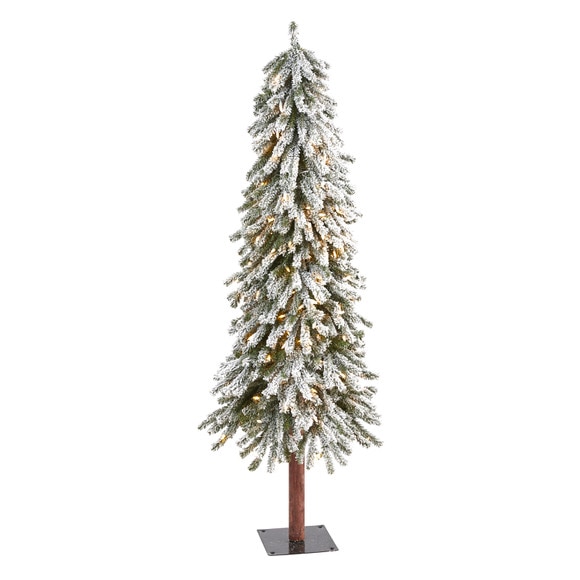 5 Flocked Grand Alpine Artificial Christmas Tree with 200 Clear Lights and 469 Bendable Branches on Natural Trunk - SKU #T1952