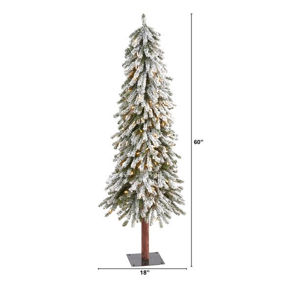 5 Flocked Grand Alpine Artificial Christmas Tree with 200 Clear Lights and 469 Bendable Branches on Natural Trunk - SKU #T1952 - 1