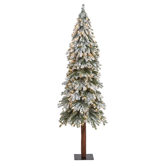 6 Flocked Grand Alpine Artificial Christmas Tree with 300 Lights and 601 Branches on Natural Trunk - SKU #T1953