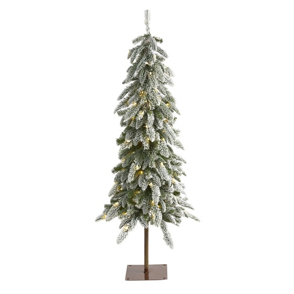 4.5 Flocked Washington Alpine Christmas Artificial Tree with 100 White Warm LED Lights and 285 Bendable Branches - SKU #T1960