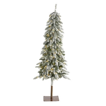 5.5 Flocked Washington Alpine Christmas Artificial Tree with 150 White Warm LED Lights and 377 Bendable Branches - SKU #T1961