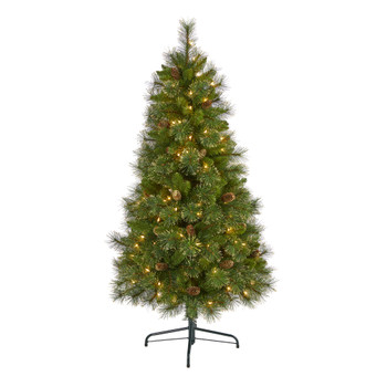 5 Golden Tip Washington Pine Artificial Christmas Tree with 150 Clear Lights Pine Cones and 432 Bendable Branches - SKU #T1971