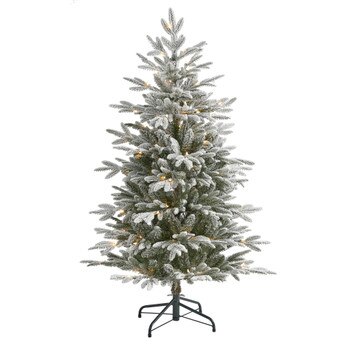 4.5 Flocked Manchester Spruce Artificial Christmas Tree with 100 Lights and 357 Bendable Branches - SKU #T1974