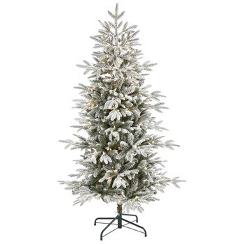 5.5 Flocked Manchester Spruce Artificial Christmas Tree with 200 Lights and 560 Bendable Branches - SKU #T1975