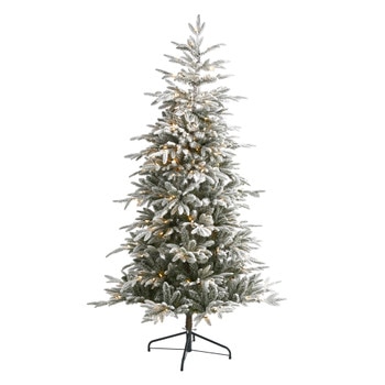 6.5 Flocked Manchester Spruce Artificial Christmas Tree with 300 Lights and 781 Bendable Branches - SKU #T1976