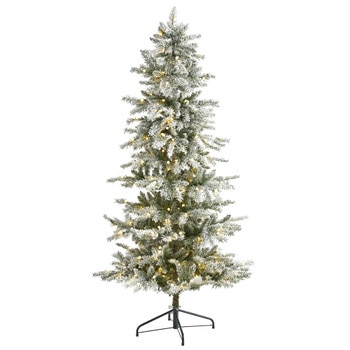 6.5 Slim Flocked Nova Scotia Spruce Artificial Christmas Tree with 300 Warm White LED Lights and 699 Bendable Branches - SKU #T1978