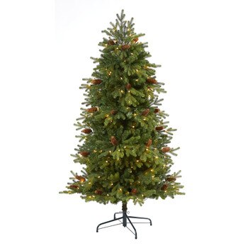 5.5 Yukon Mountain Fir Artificial Christmas Tree with 250 Clear Lights Pine Cones and 800 Bendable Branches - SKU #T1981