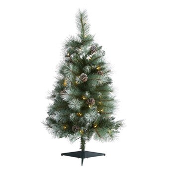 3 Frosted Tip British Columbia Mountain Pine Artificial Christmas Tree with 50 Clear Lights Pine Cones and 112 Bendable Branches - SKU #T1983