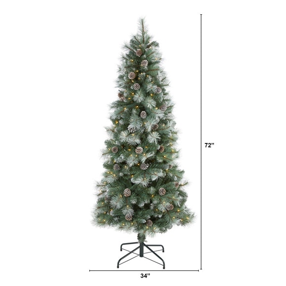 6 Frosted Tip British Columbia Mountain Pine Artificial Christmas Tree with 250 Clear Lights Pine Cones and 588 Bendable Branches - SKU #T1985 - 1